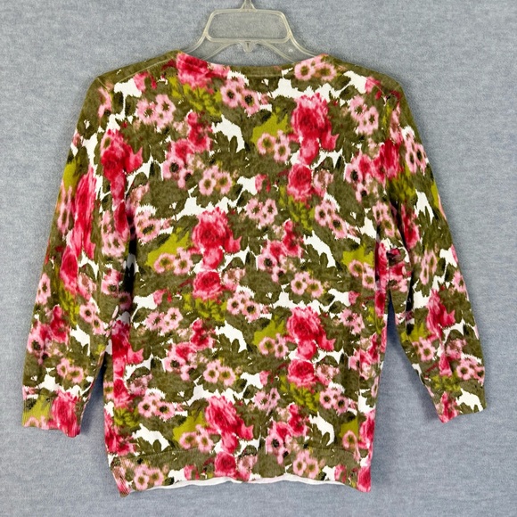 Talbots M Cardigan Sweater Watercolor Floral Roses 100% Cotton 3/4 Sleeve - Picture 4 of 9